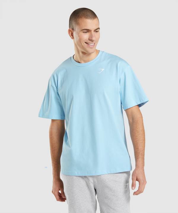 Panske Tricka Gymshark Essential Oversized Modre | PB2781596